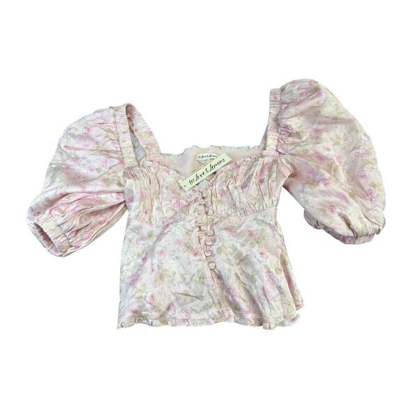 NWT For Love & Lemons Rhoda Pink Floral Puff Sleeve Blouse Size Small - Picture 6 of 12